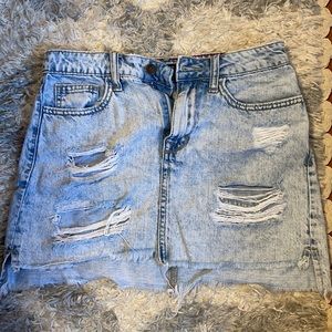 Distressed denim skirt